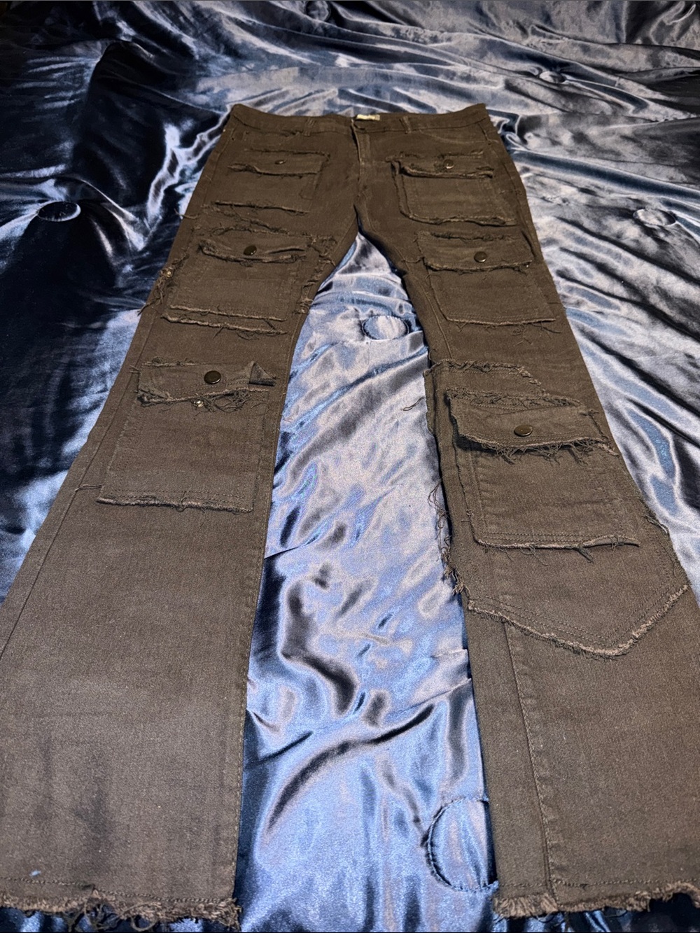 Fashion Nova Men's Black Distressed Cargo Patch Pants